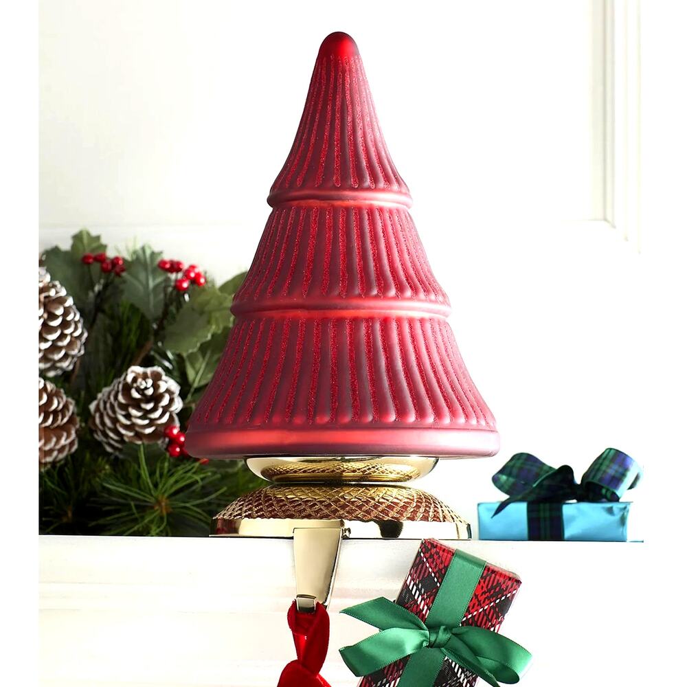 NEIMAN MARCUS Matte Christmas Tree Stocking Holder Holiday Red Glitter New